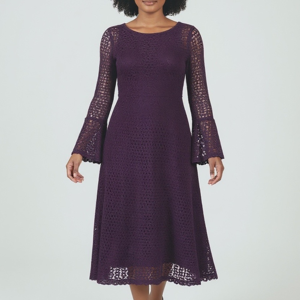Rabbit Rabbit Rabbit Designs Plum Crochet Bell Sleeve Midi Dress 18 - Picture 2 of 5